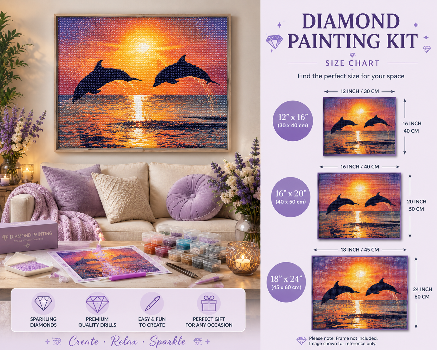 Two Dolphins Leaping at Golden Sunset Diamond Painting Kit