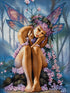Finished dreaming fairy diamond painting with a fairy resting among pink cherry blossoms and butterfly wings in a misty forest | Azurra Shop