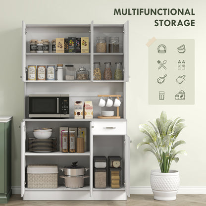 71" White Kitchen Pantry Cabinet with Microwave Stand
