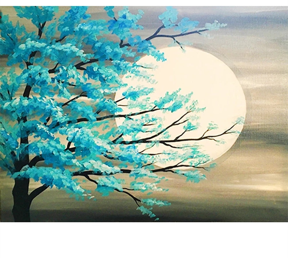 Moon and tree landscape diamond painting kit – 8x12" to 20x28" round or square drill celestial nature wall art by Azurra Shop