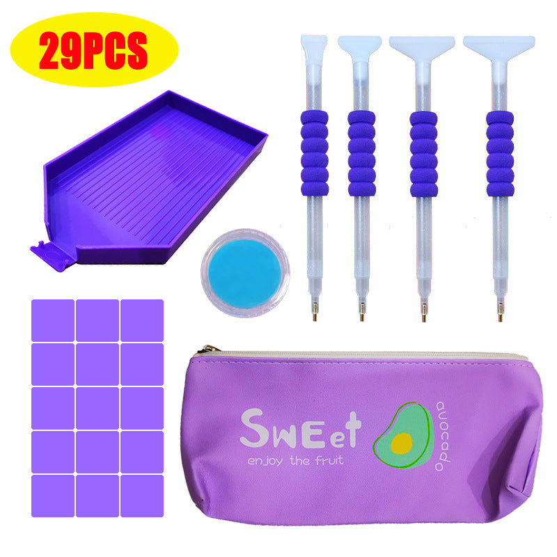 29-piece diamond painting tool set in avocado carry bag – drill pen, wax, tray &amp; accessories by Azurra Shop