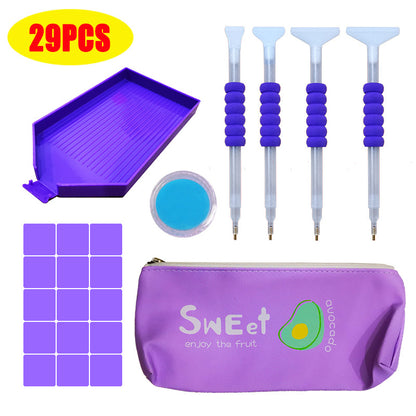 29-piece diamond painting tool set in avocado carry bag – drill pen, wax, tray &amp; accessories by Azurra Shop