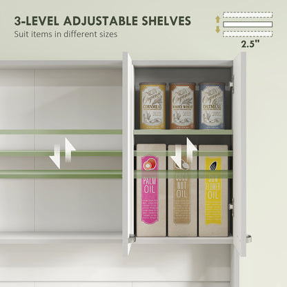 71" White Kitchen Pantry Cabinet with Microwave Stand