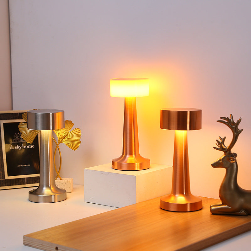 Vintage Metal LED Table Lamp — USB rechargeable, 3-color dimming, rose gold/bronze/space silver, 3 styles — Azurra Shop