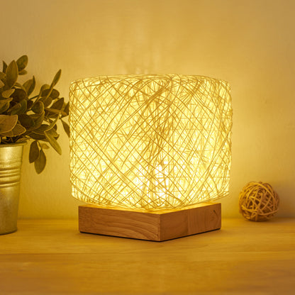 Hand-Knit Rattan LED Desk Lamp