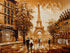 Finished Eiffel Tower diamond painting kit artwork in warm sepia tones with a Paris street scene and people strolling below | Azurra Shop