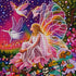 Finished enchanted fairy diamond painting with a golden haired fairy in a white gown and rainbow butterfly wings under a starlit purple and pink sky | Azurra Shop
