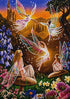 Finished enchanted fairy garden diamond painting with multiple winged fairies flying over a flower garden at sunset near a castle | Azurra Shop