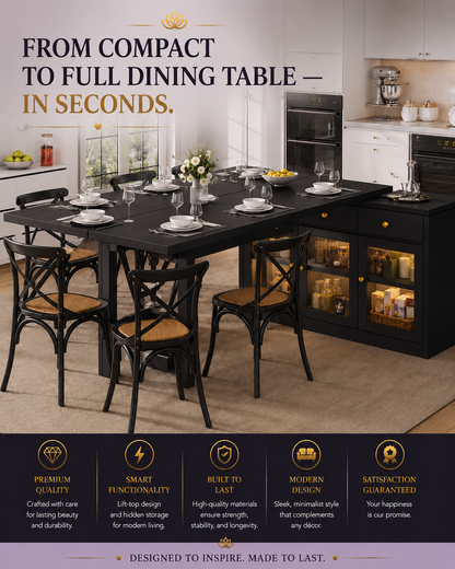 Extendable Kitchen Island with RGB LED Lights — Black