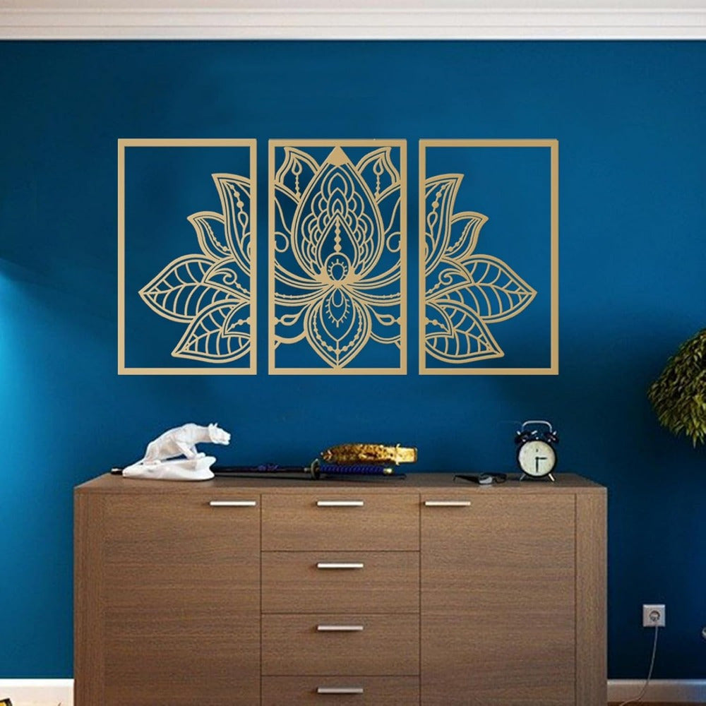 Handmade Metal Golden Lotus Mandala Wall Art