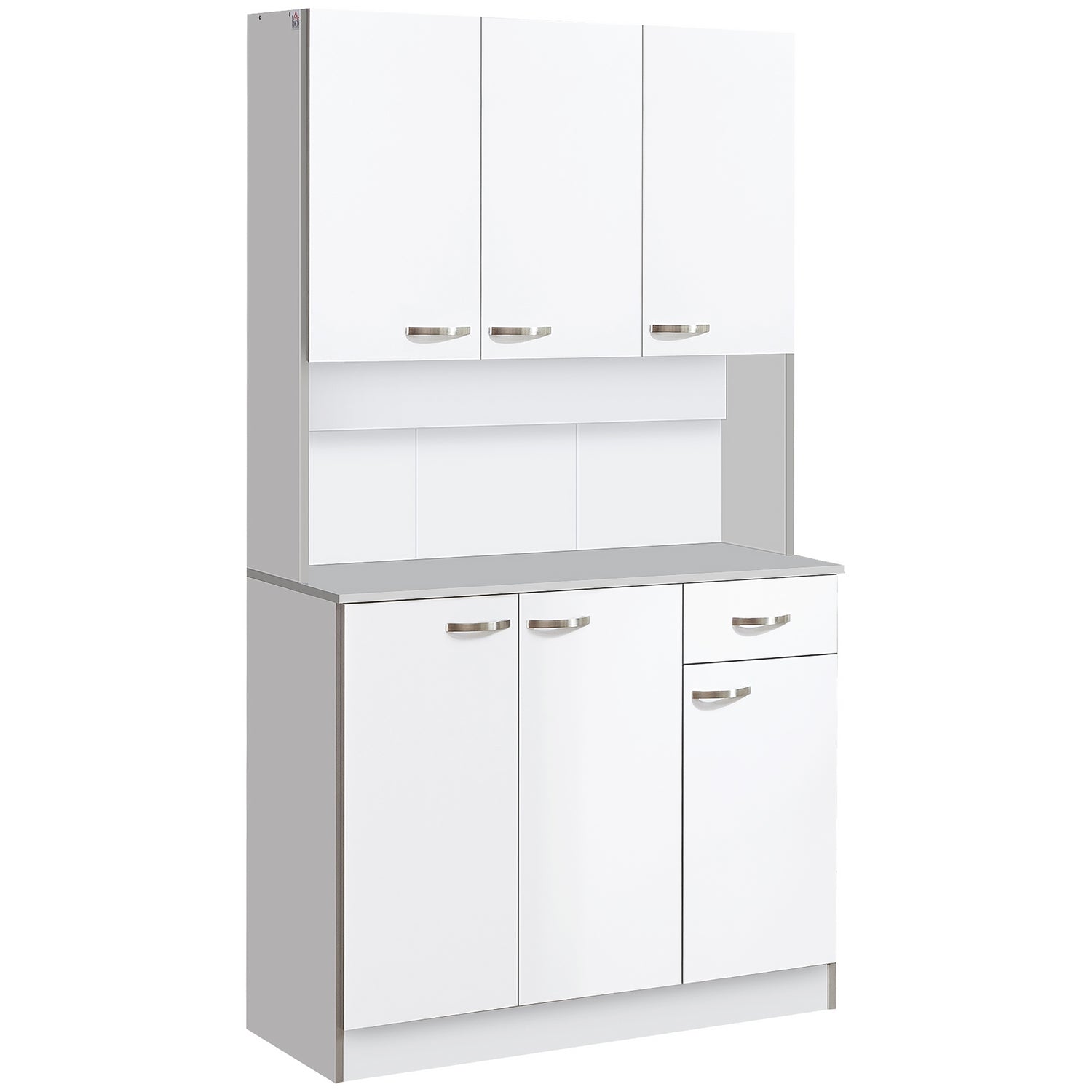 71" White Kitchen Pantry Cabinet with Microwave Stand