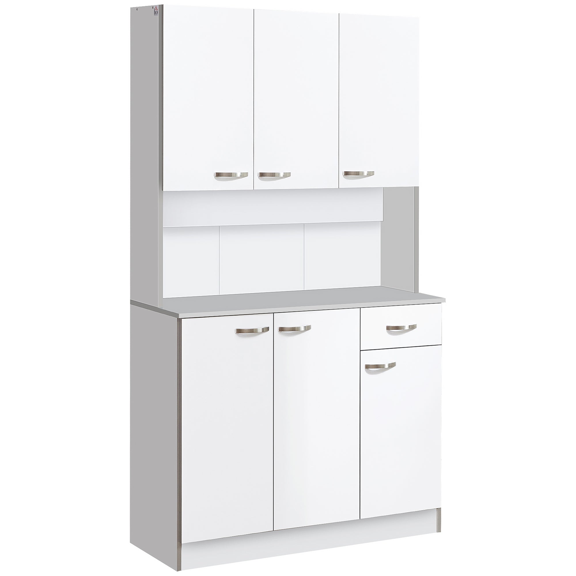 71" White Kitchen Pantry Cabinet with Microwave Stand