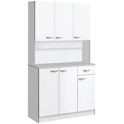 71" White Kitchen Pantry Cabinet with Microwave Stand
