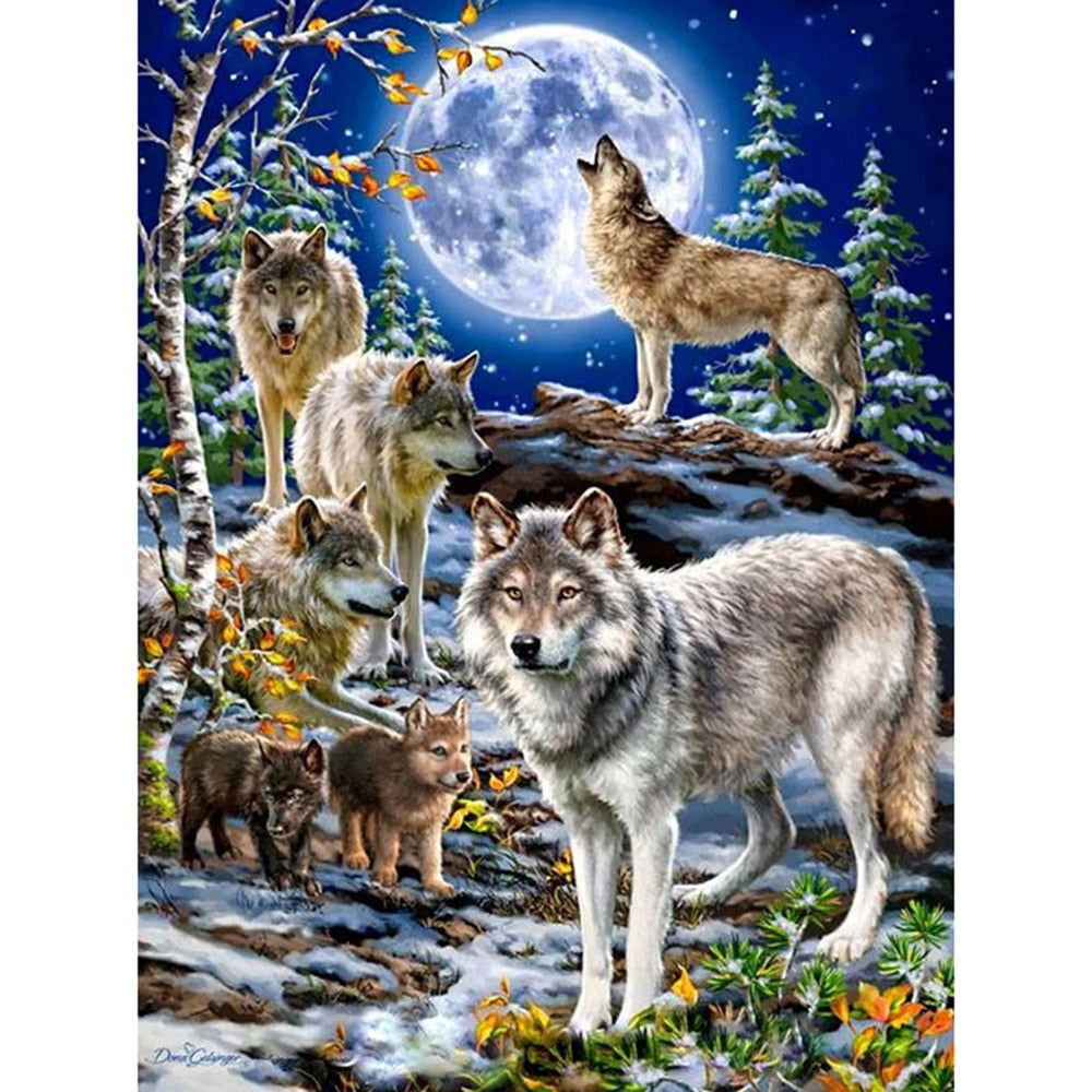 Wolf diamond painting kit – 10x12" to 32x40" round or square drill wildlife art by Azurra Shop