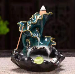Lotus Pond Holder: > Lotus Pond Backflow Incense Holder — high-quality ceramic, color glaze, New Chinese style, waterfall smoke effect, single piece — Azurra Shop
