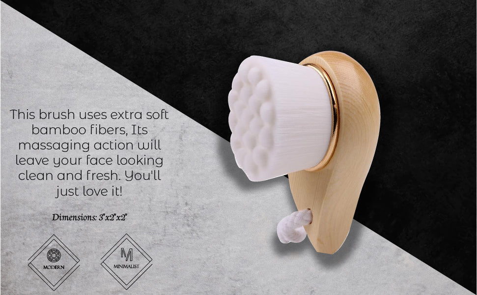 Facial Brush: > Facial Brush with Bamboo Handle — superfine bamboo bristles, eco-friendly, 3"x2"x2", 2.2oz, sensitive skin safe — Azurra Shop