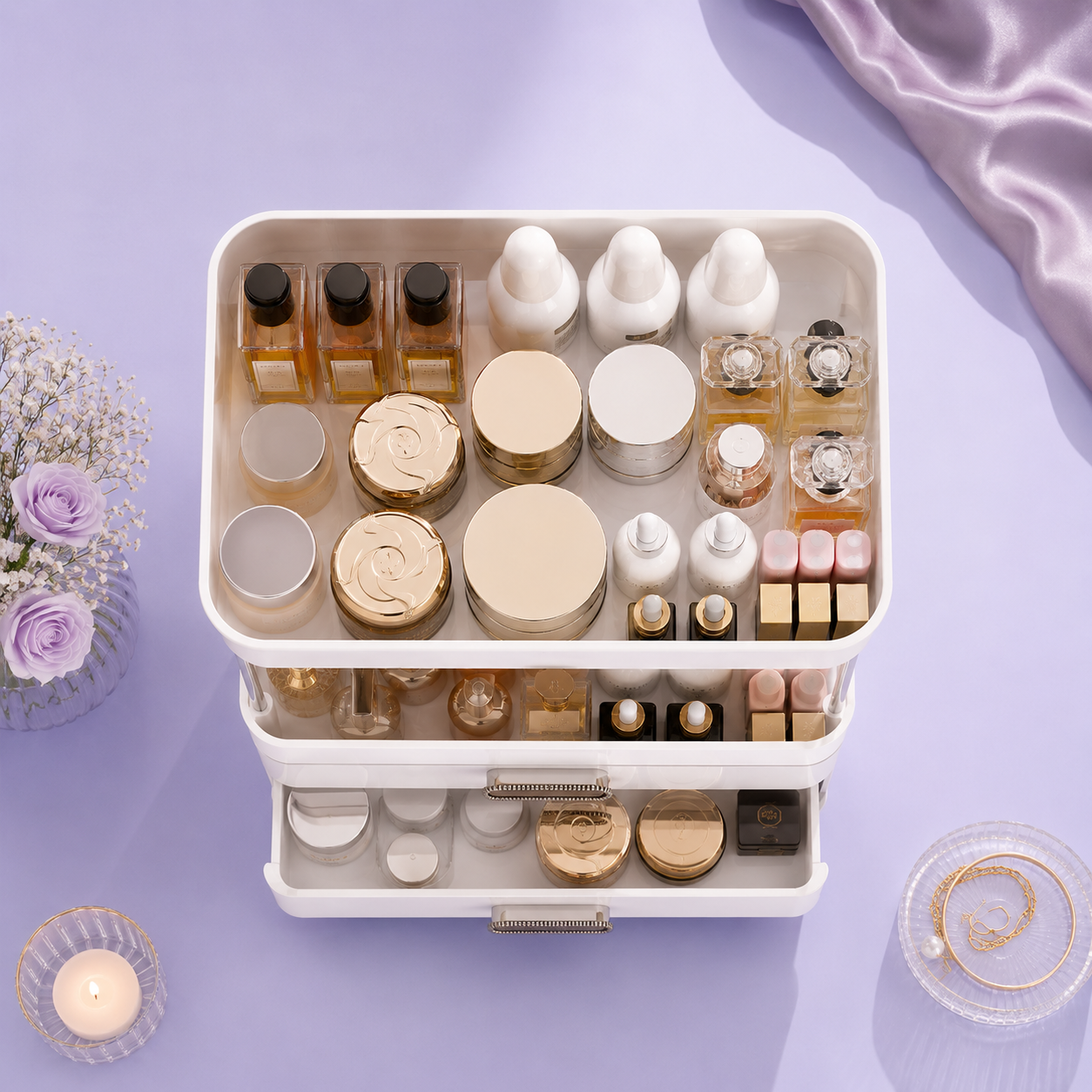 Makeup Organizer with Drawers — 4-Tier Vanity &amp; Skincare Storage