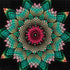 Finished floral star mandala diamond painting with a pink flower center and teal star petals on black | Azurra Shop