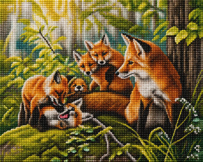 Close up of the finished fox family in the forest diamond painting | Azurra Shop