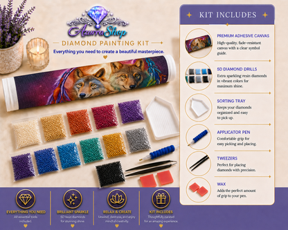 Wolf Duo Galaxy Rainbow Diamond Painting Kit