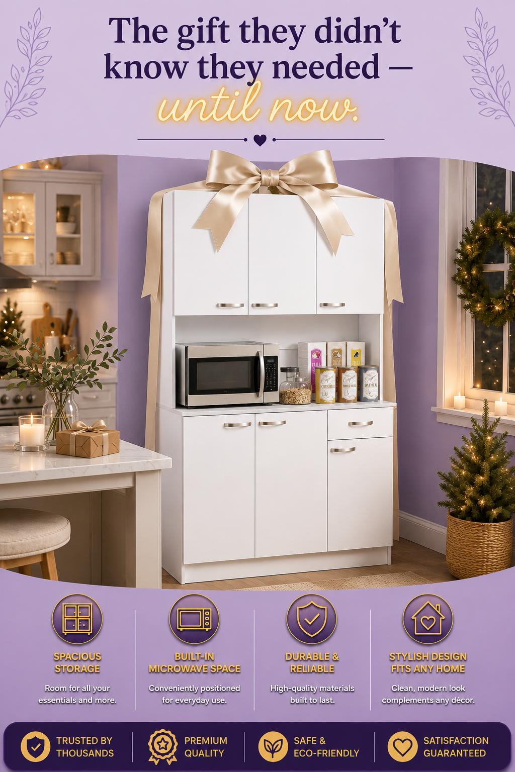 71" White Kitchen Pantry Cabinet with Microwave Stand