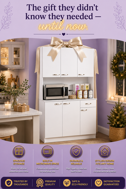 71" White Kitchen Pantry Cabinet with Microwave Stand