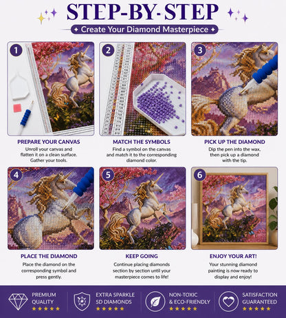 Six step instructions for completing a diamond painting kit from canvas prep to framing and display | Azurra Shop