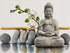 Close up of the finished grey stone Buddha and white orchid diamond painting with sparkling drills