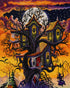 Close up of the finished haunted treehouse diamond painting with a full moon and jack o lanterns | Azurra Shop