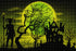 Finished headless horseman diamond painting with a silhouetted figure, bare tree, and haunted house against a glowing green moon | Azurra Shop