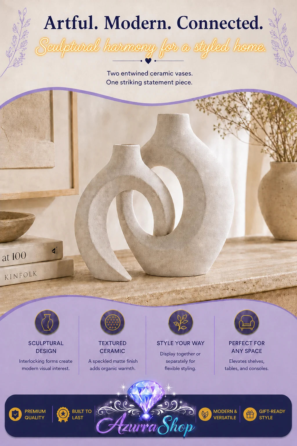 Entwined Ceramic Vase Duo, Set of 2entwined