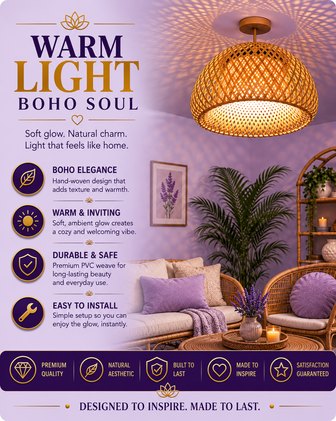 Hand-Woven Wood Ceiling Lamp