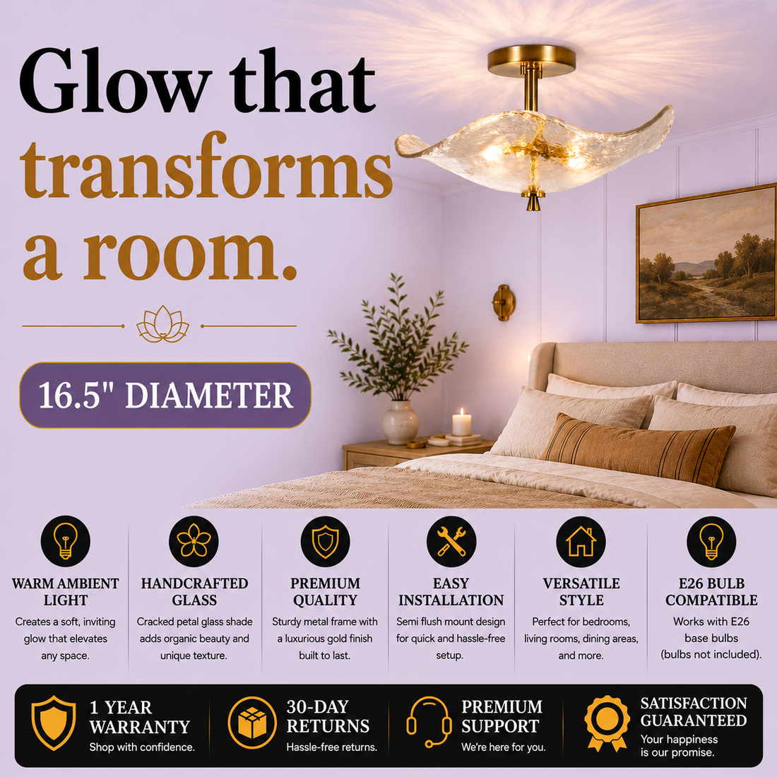 16.5" Gold Semi Flush Mount Ceiling Light