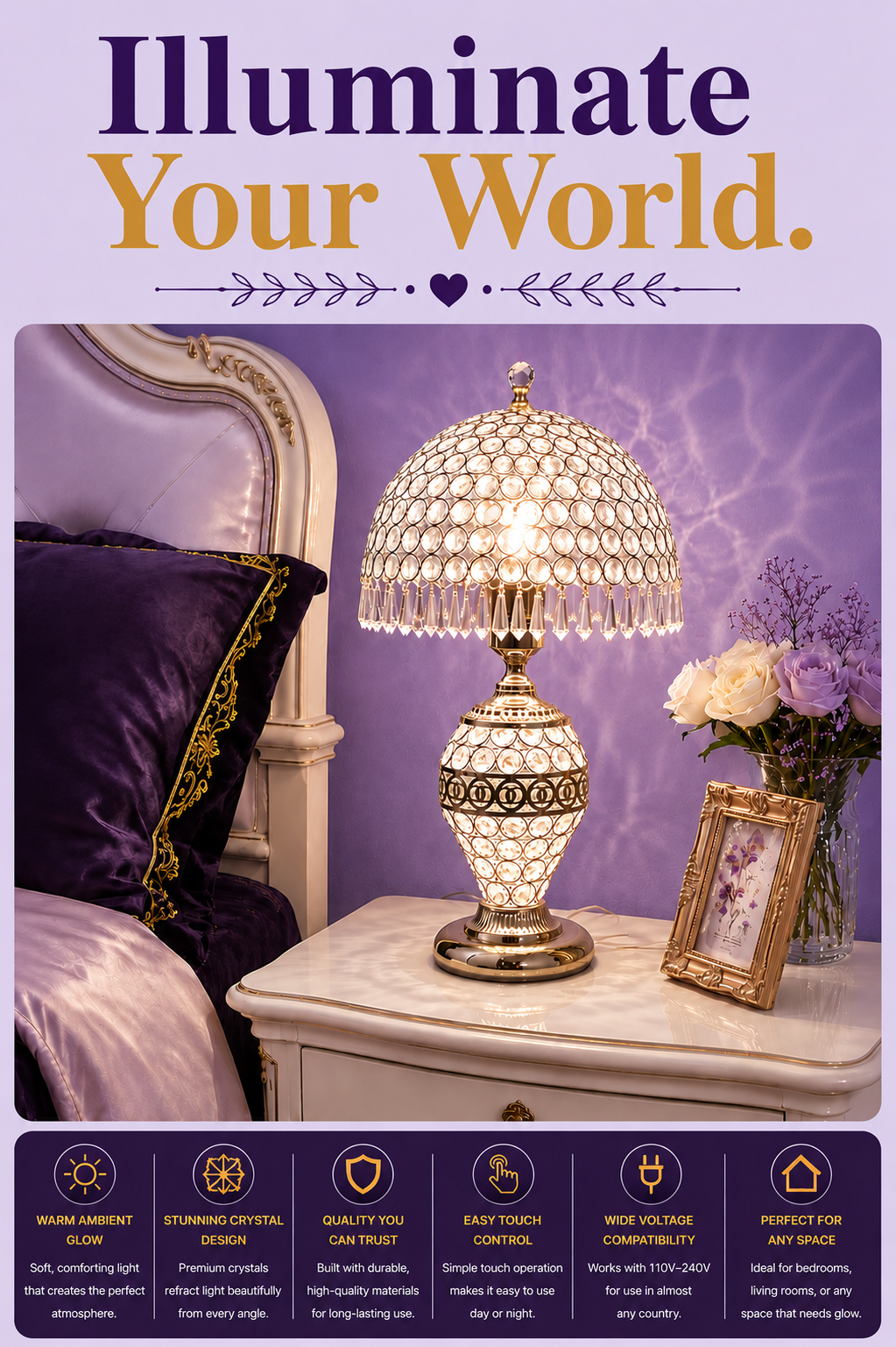 Luxurious Crystal Bedside Table Lamp