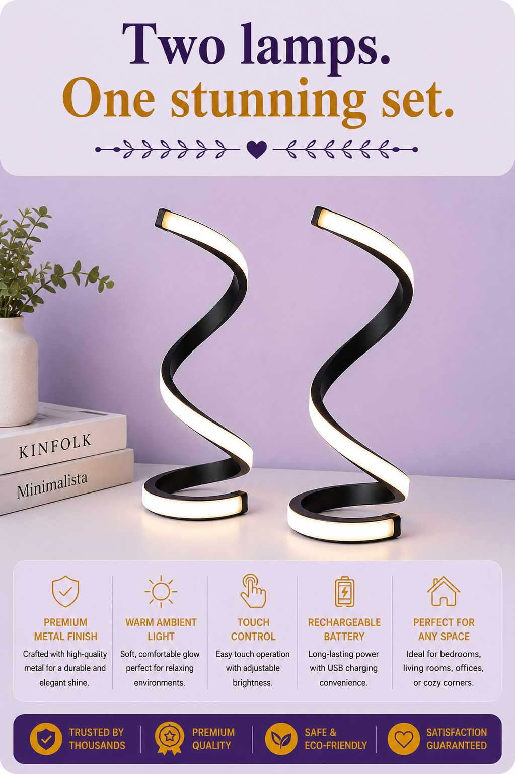 Spiral LED Desk Lamp — Set of 2