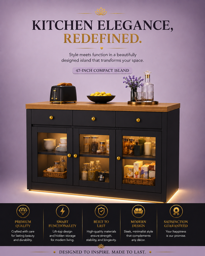 Extendable Kitchen Island with RGB LED Lights — Black