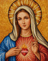 Close up of the finished Immaculate Heart of Mary diamond painting, with a golden halo and glowing heart