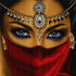 Close up of the finished veiled Indian beauty diamond painting with an ornate jeweled headpiece and a red veil | Azurra Shop