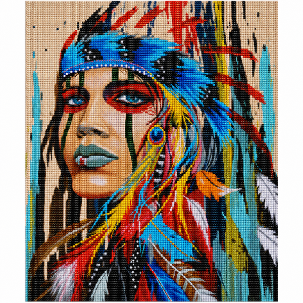 Close up of the finished Indian warrior woman diamond painting