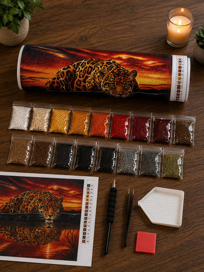 Rolled canvas and supplies for the jaguar kit, including drill packets, applicator pen, tray, and wax pad | Azurra Shop