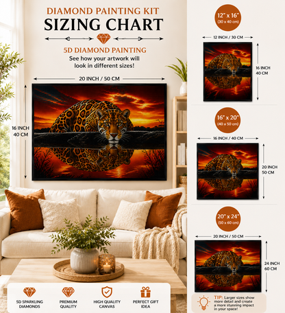 Jaguar Crouched at Fiery Sunset Diamond Painting Kit