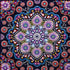 Finished jeweled flower mandala diamond painting with pink flower clusters, blue bead borders, and crystal rhinestones on navy | Azurra Shop