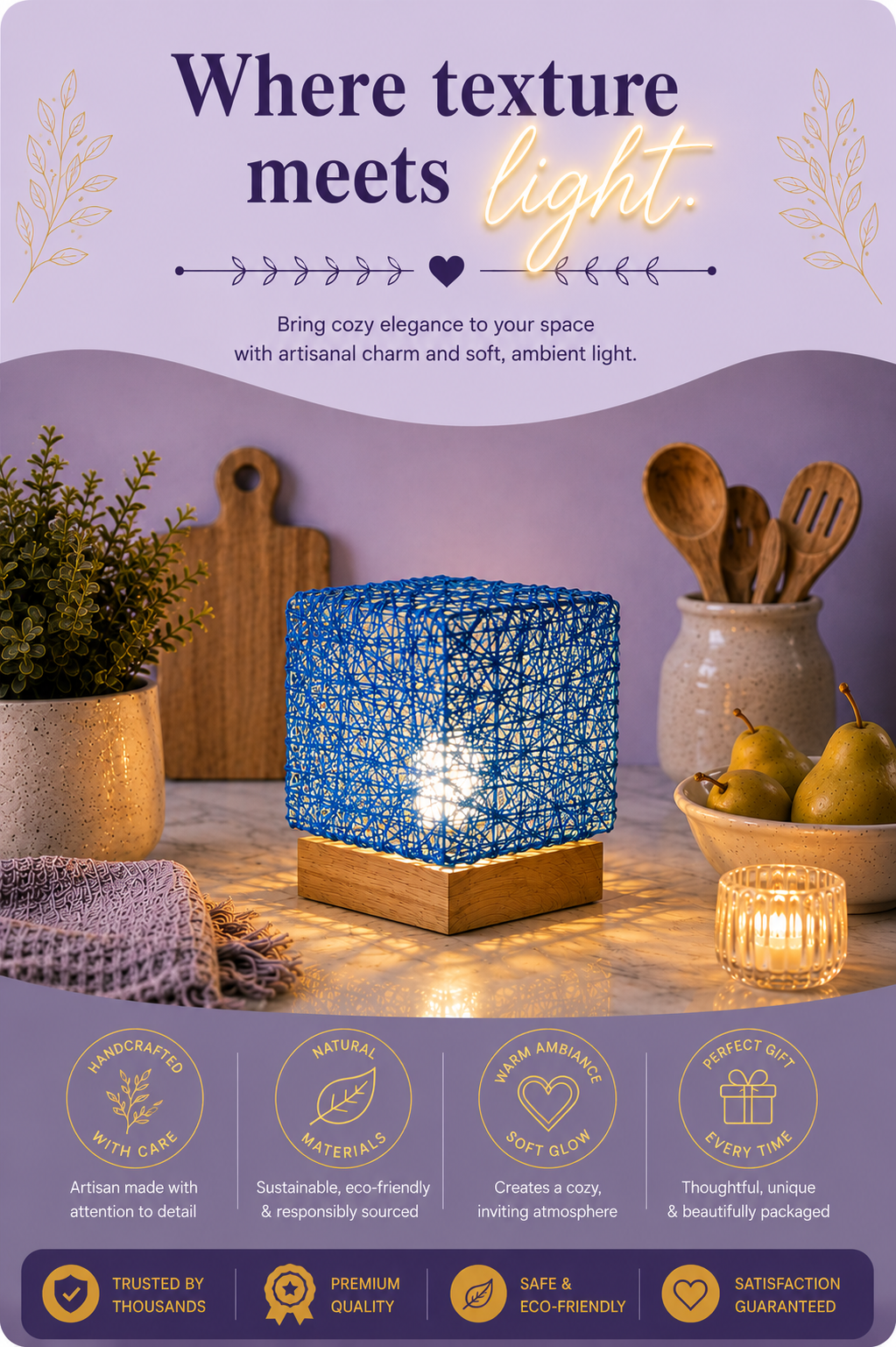 Hand-Knit Rattan LED Desk Lamp