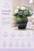 Blue and white Korean rose arrangement with ferns and berries in azure ceramic vase — Azurra Shop
