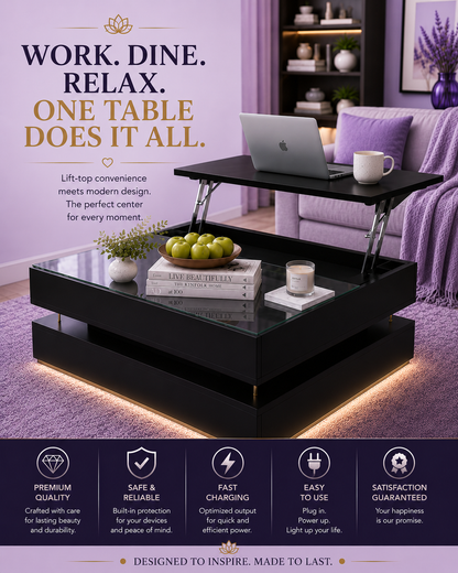 Lift-Top Coffee Table with LED Lights