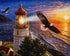 Close up of the finished bald eagle and coastal lighthouse diamond painting with sparkling drills | Azurra Shop
