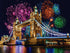 Close up of the finished Tower Bridge diamond painting with fireworks lighting up the London sky | Azurra Shop