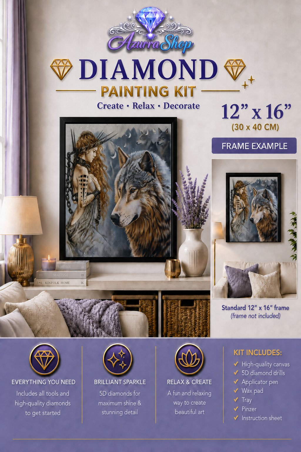 Wolf &amp; Maiden Crescent Diamond Painting Kit