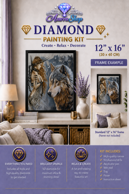 Wolf &amp; Maiden Crescent Diamond Painting Kit