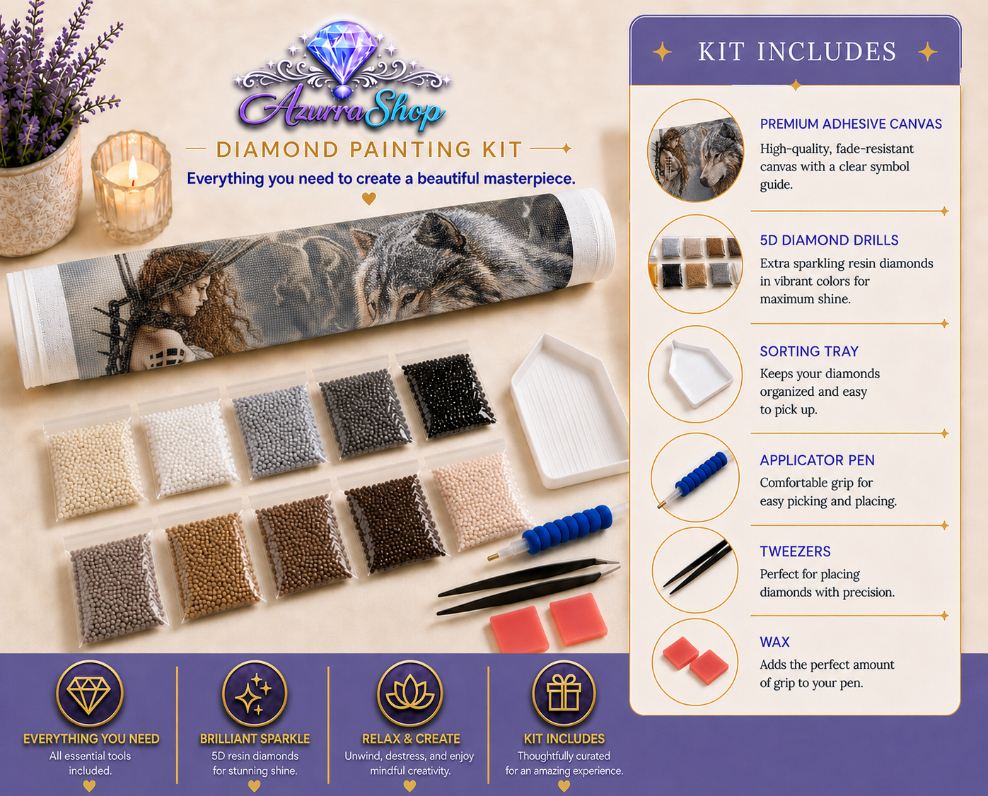 Wolf &amp; Maiden Crescent Diamond Painting Kit